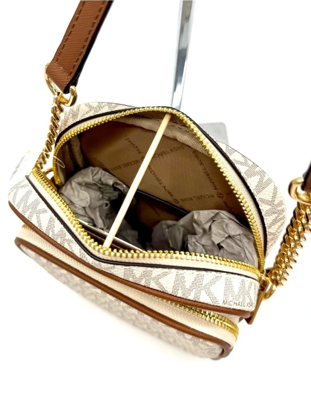 Michael Kors Medium NS Chain Xbody Bag Vanilla/Brown